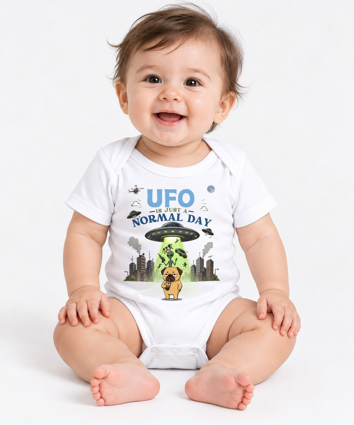 UFO Is Just A Normal Day Funny Pug Alien Abduction Meme - White