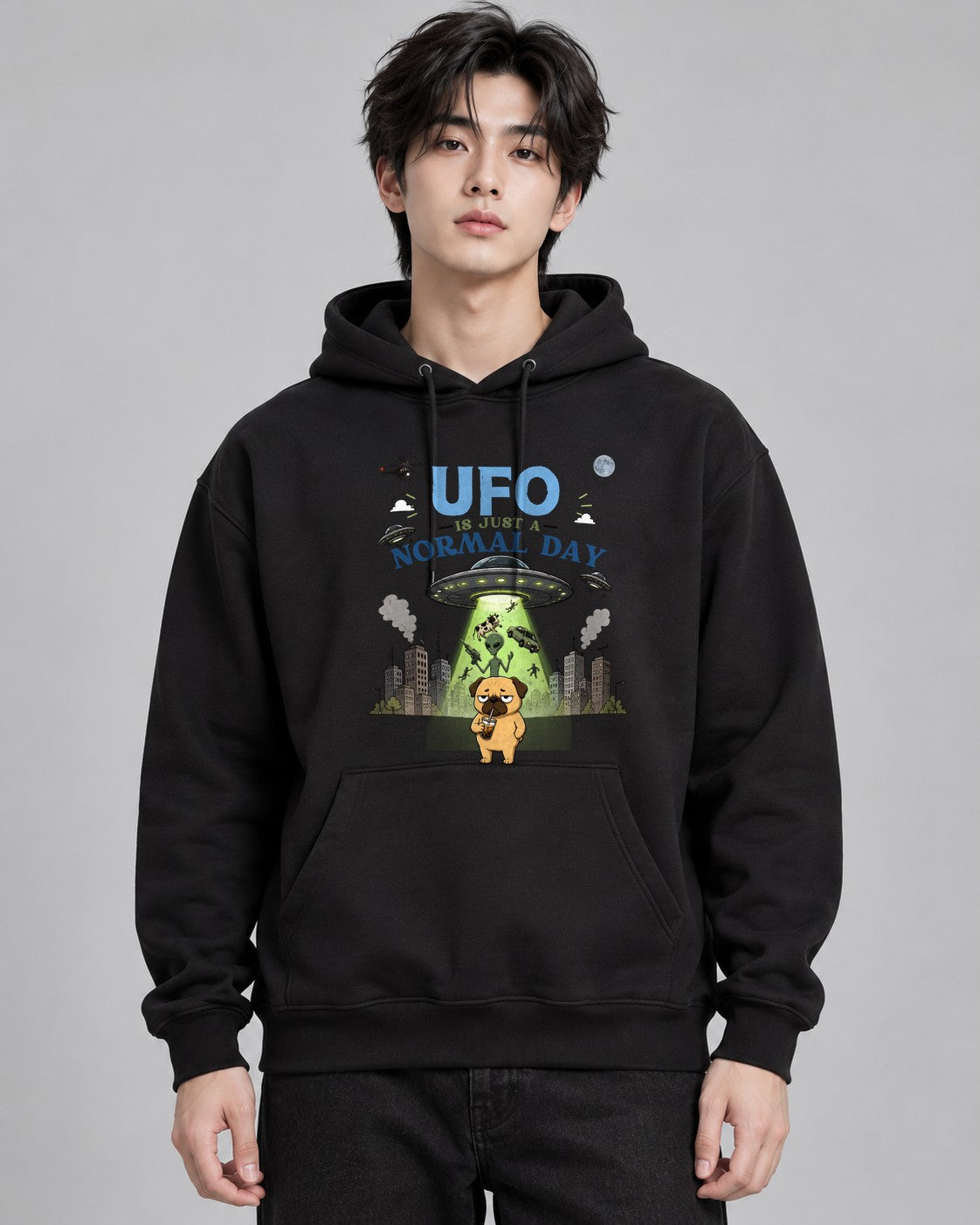 UFO Is Just A Normal Day Funny Pug A - Black