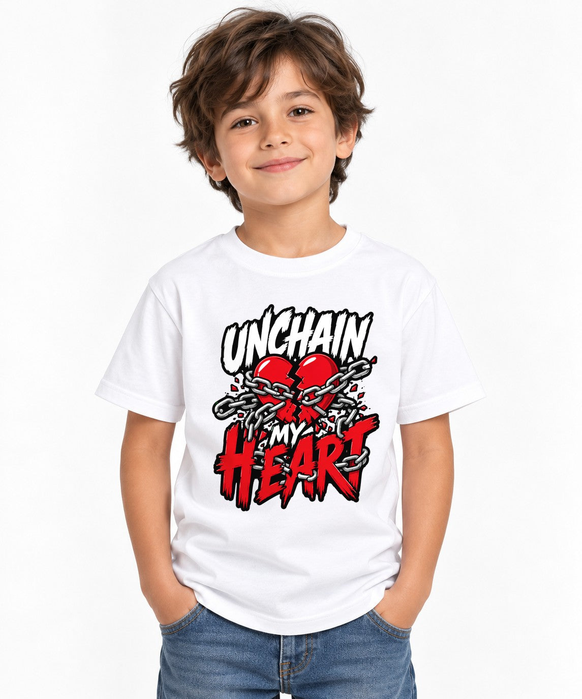Unchain My Heart Graphic Tee - Bold Street Art Style Design - White