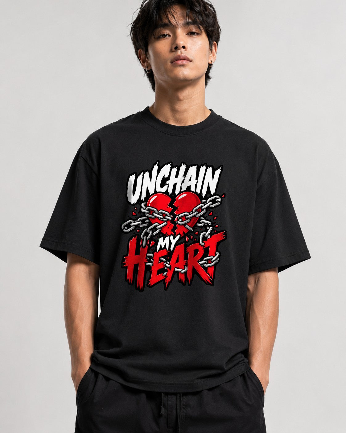 Unchain My Heart Graphic Tee - Bold Street Art Style Design - Black