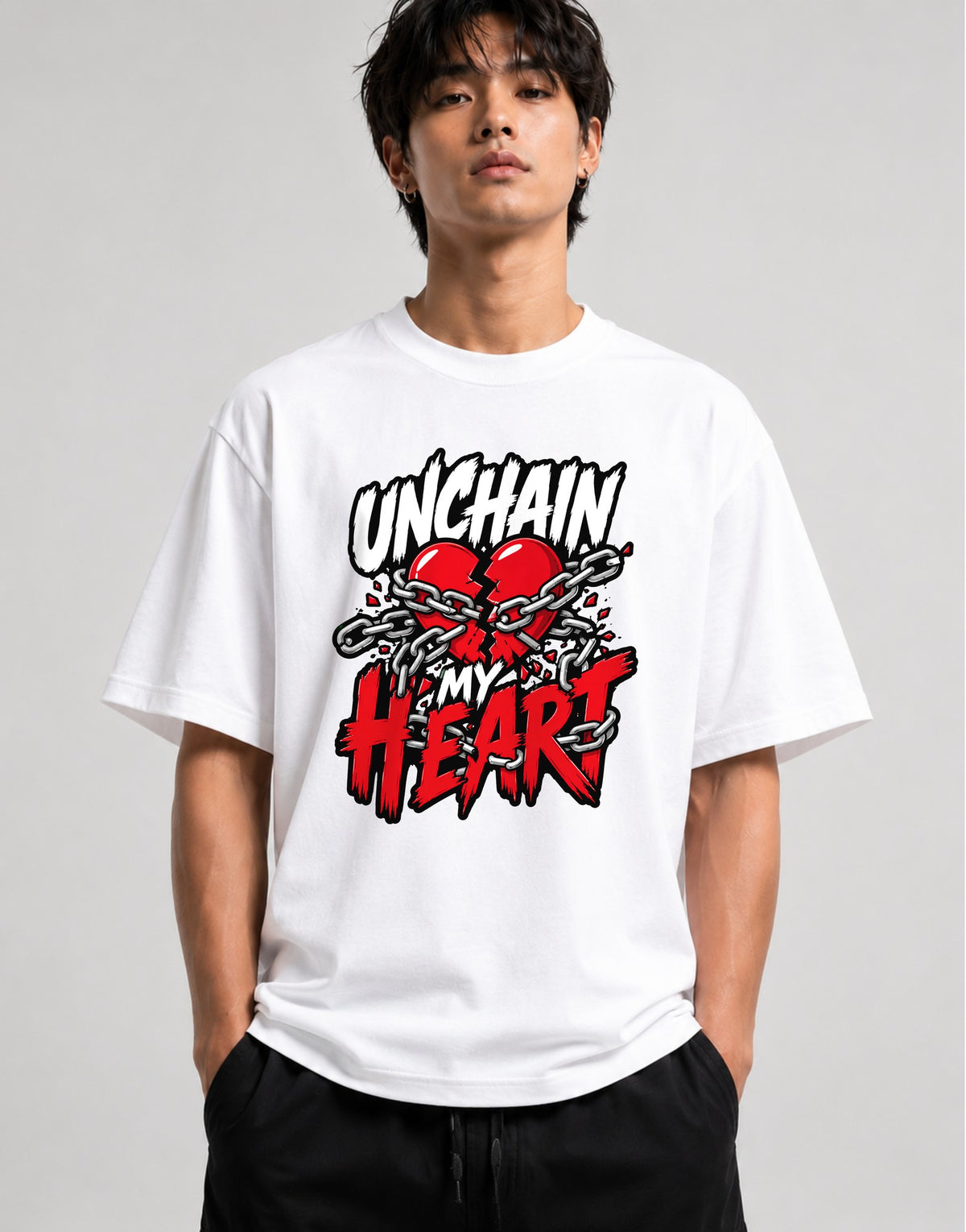 Unchain My Heart Graphic Tee - Bold Street Art Style Design - White