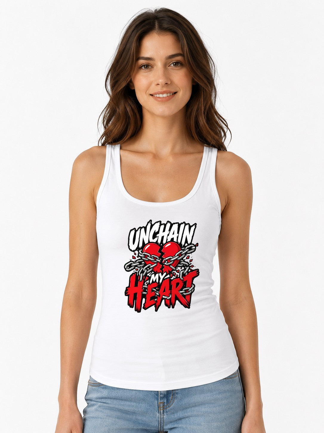 Unchain My Heart Graphic Tee - Bold Street Art Style Design - White
