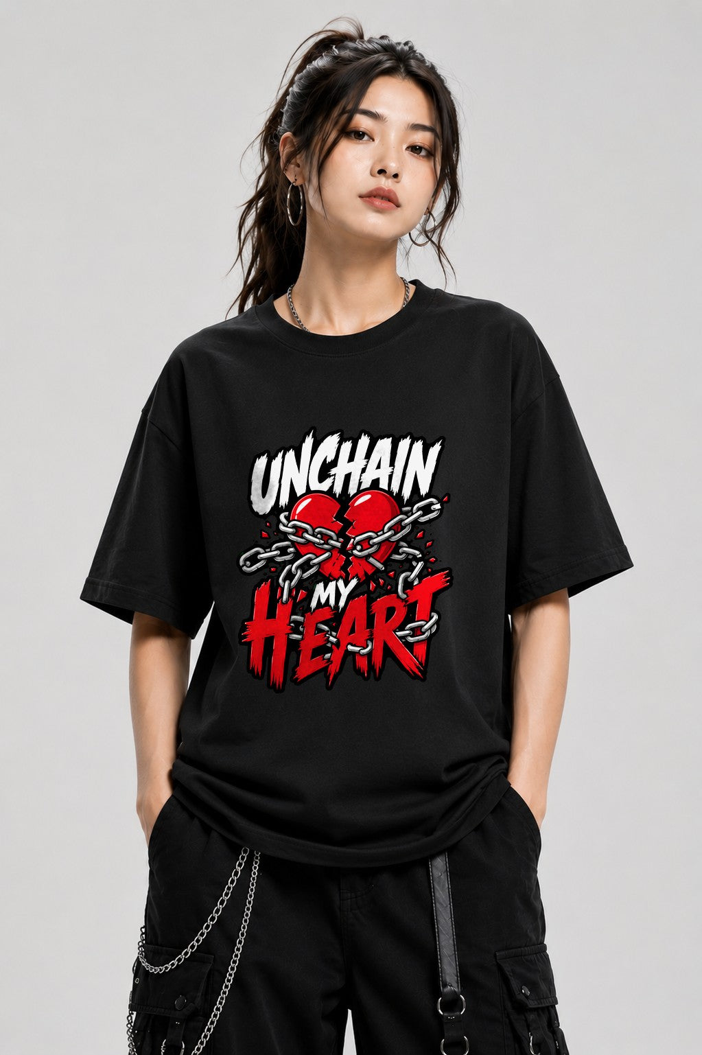 Unchain My Heart Graphic Tee - Bold Street Art Style Design - Black