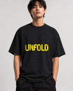 Unfold 3D Block Letters Graphic Tee - Bold Typography Design - Black