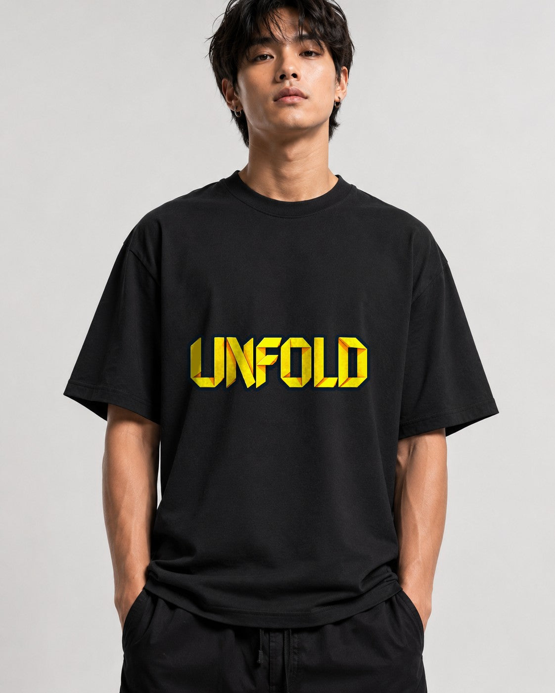 Unfold 3D Block Letters Graphic Tee - Bold Typography Design - Black