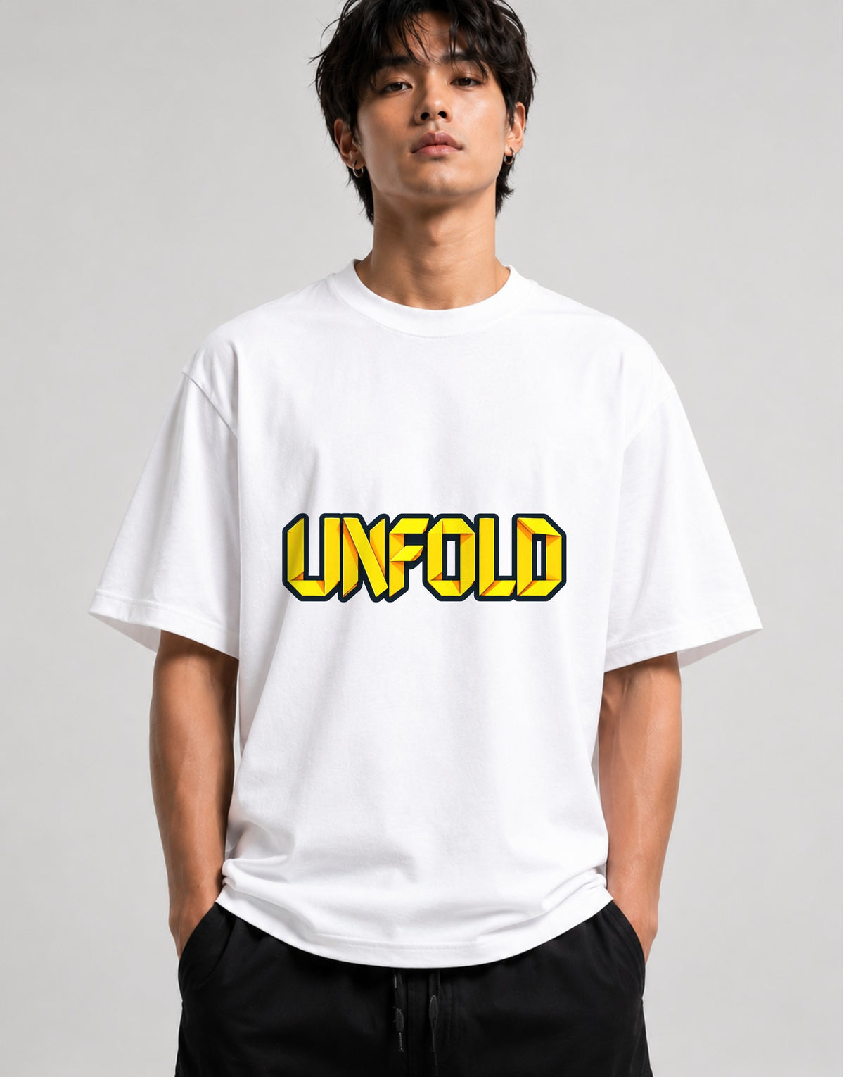 Unfold 3D Block Letters Graphic Tee - Bold Typography Design - White