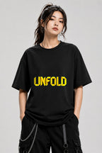 Unfold 3D Block Letters Graphic Tee - Bold Typography Design - Black