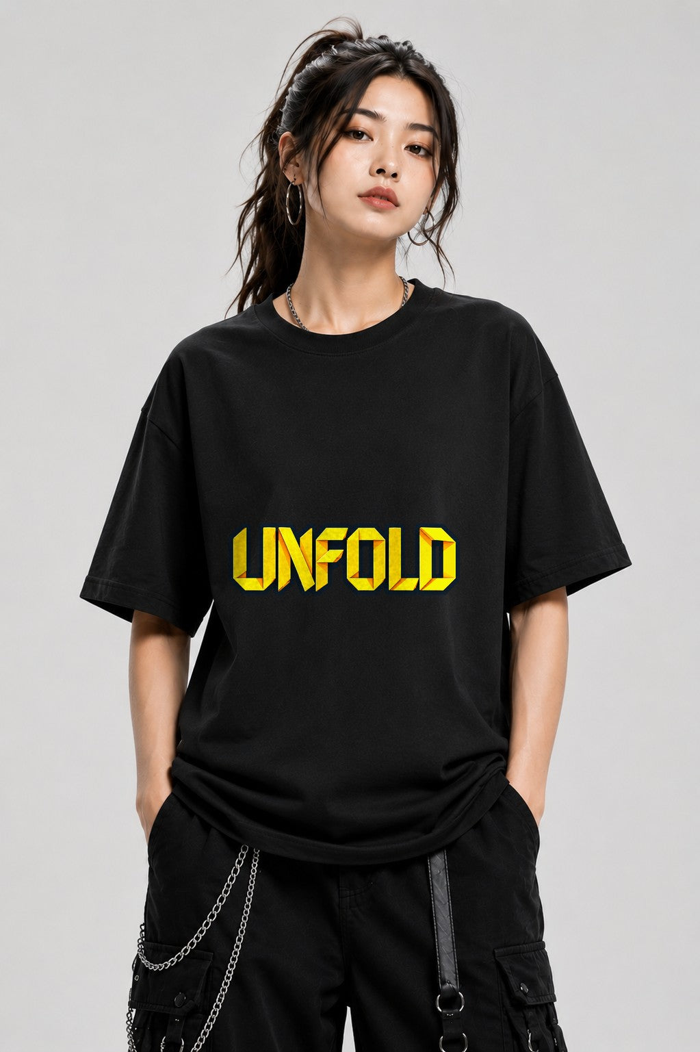 Unfold 3D Block Letters Graphic Tee - Bold Typography Design - Black