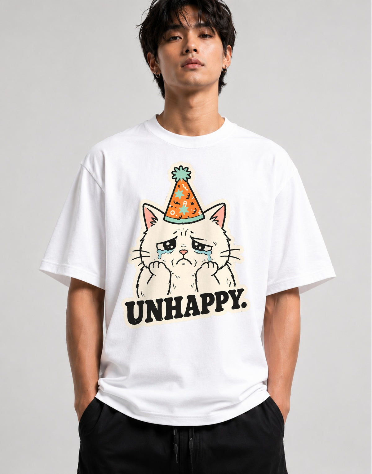 Unhappy Birthday Cat - White