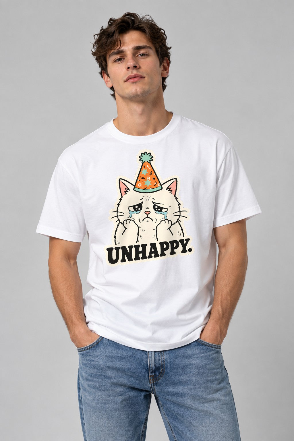 Unhappy Birthday Cat - White