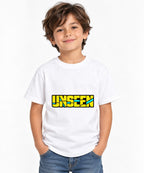 Unseen Bold Graphic Tee - Retro Yellow Streetwear Typography - White
