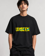 Unseen Bold Graphic Tee - Retro Yellow Streetwear Typography - Black