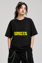 Unseen Bold Graphic Tee - Retro Yellow Streetwear Typography - Black