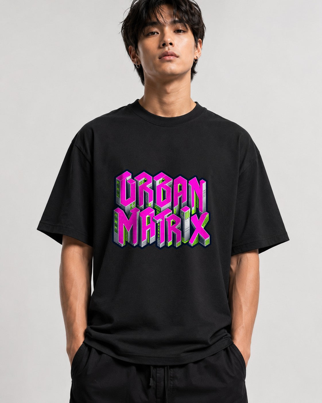 Urban Matrix Isometric City Tee - Cyberpunk Vaporwave Style - Black