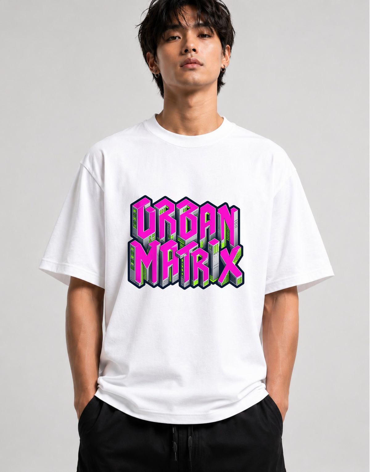Urban Matrix Isometric City Tee - Cyberpunk Vaporwave Style - White