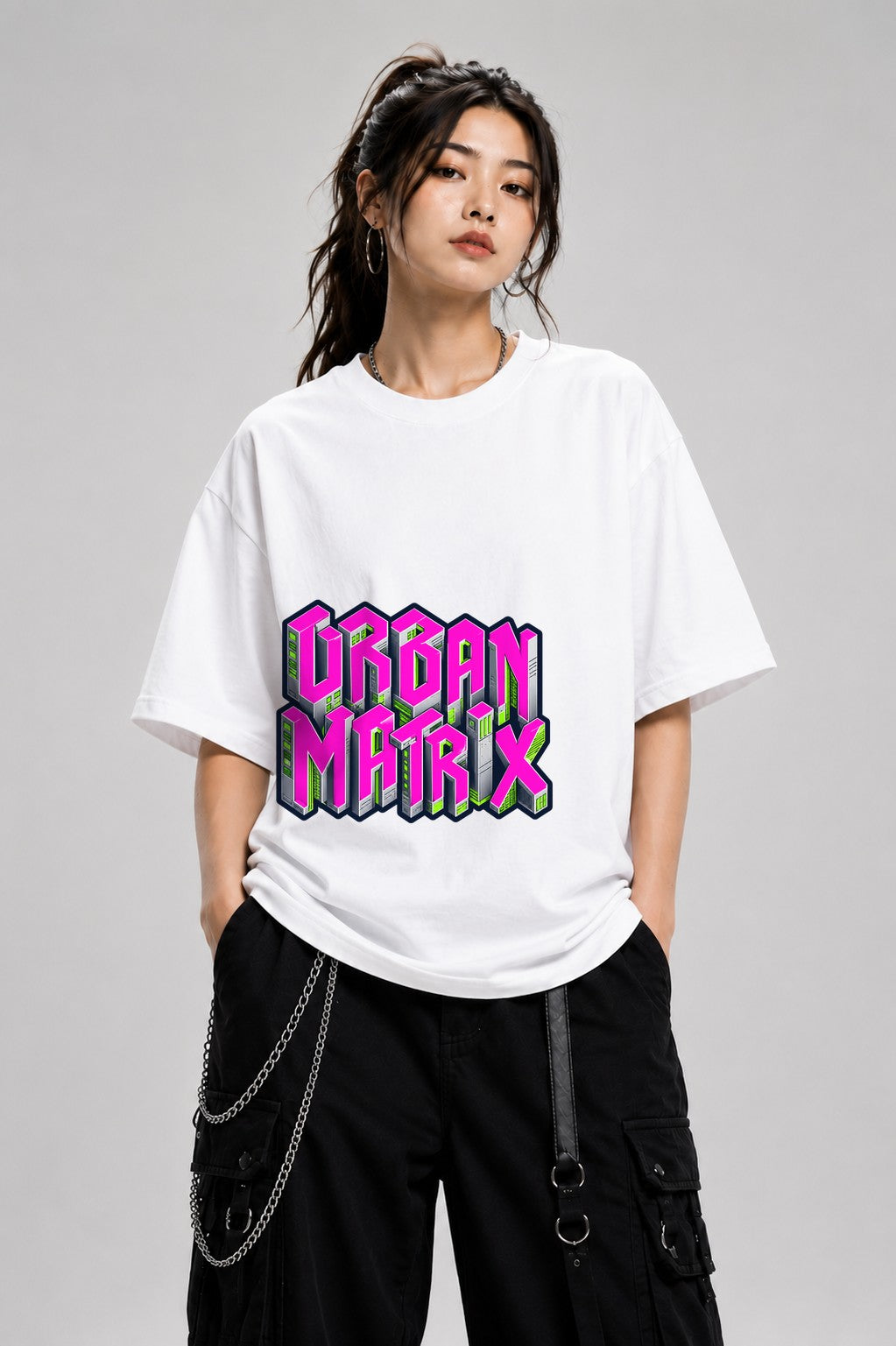Urban Matrix Isometric City Tee - Cyberpunk Vaporwave Style - White