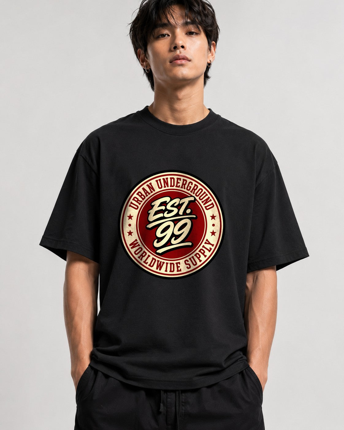 Urban Underground Badge Vintage Streetwear Graphic Tee - Black