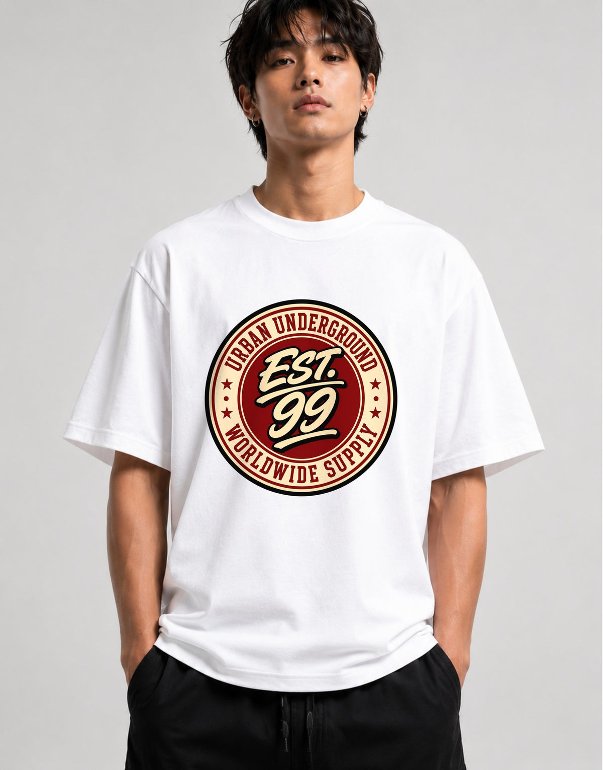 Urban Underground Badge Vintage Streetwear Graphic Tee - White