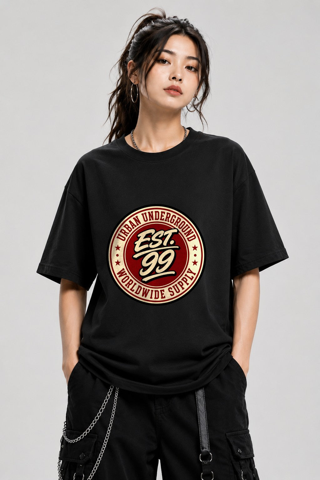 Urban Underground Badge Vintage Streetwear Graphic Tee - Black