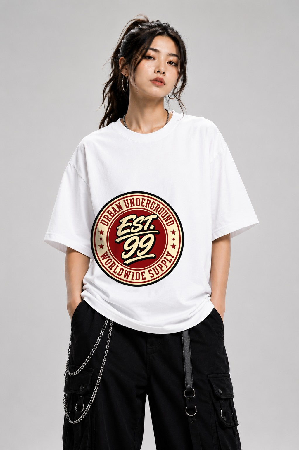 Urban Underground Badge Vintage Streetwear Graphic Tee - White