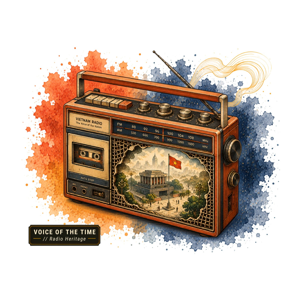 Vintage Vietnam Radio Heritage Ho Chi Minh Mausoleum Watercolor