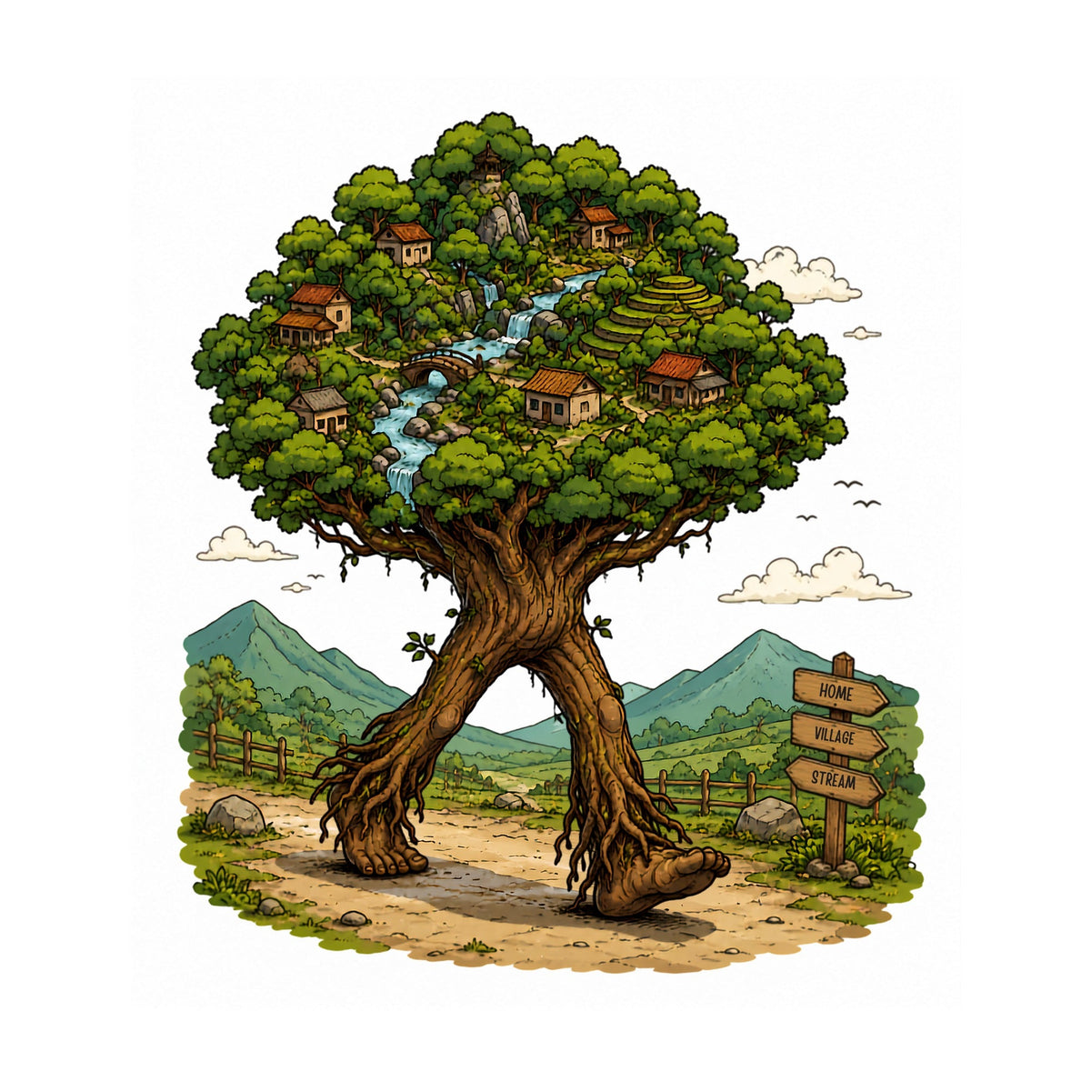 Walking Village Tree