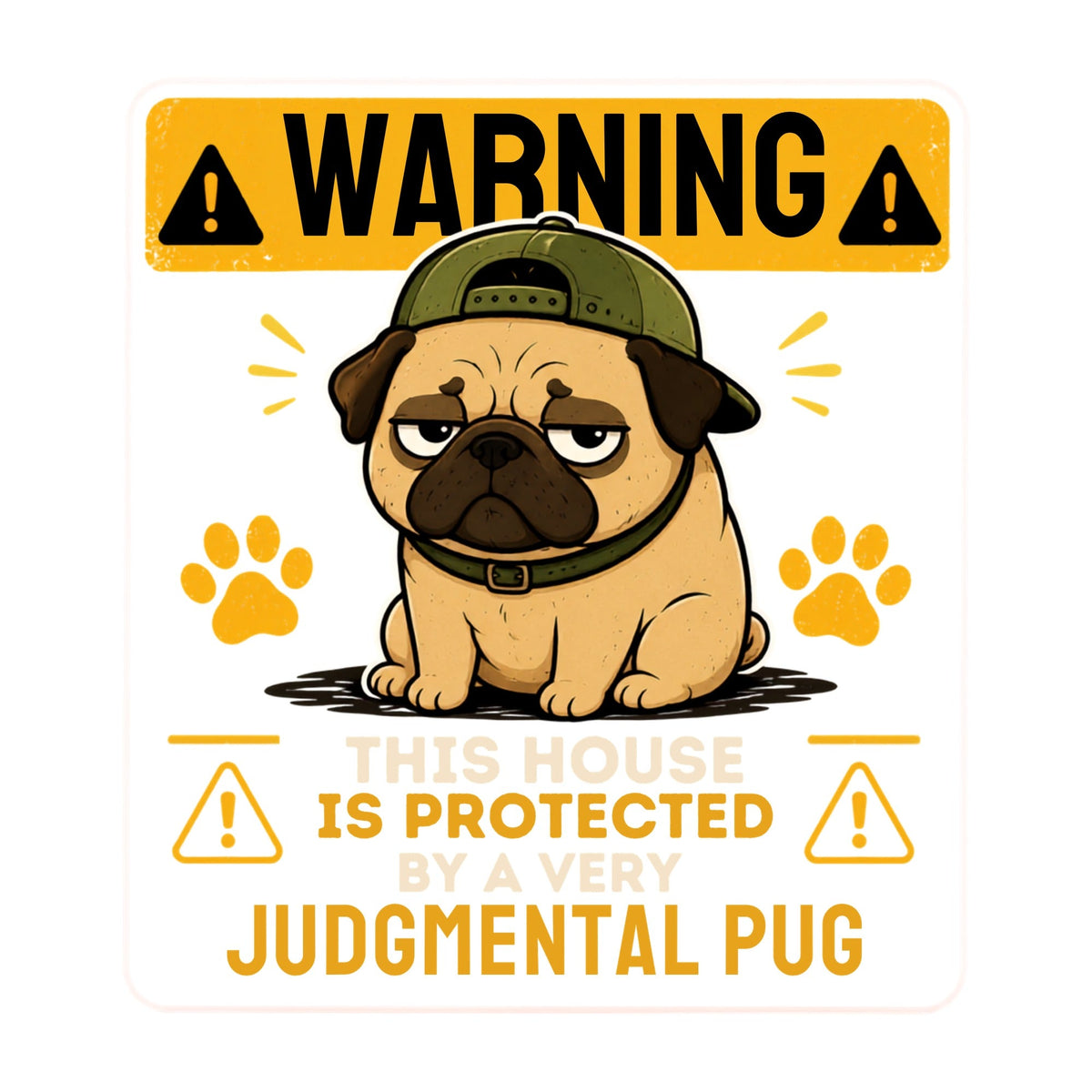 Warning House Protected By Judgmental Pug Funny Dog Sign