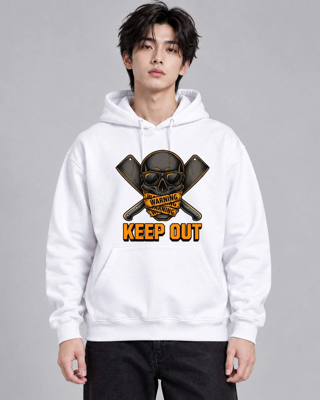 Warning Keep Out Skull - White