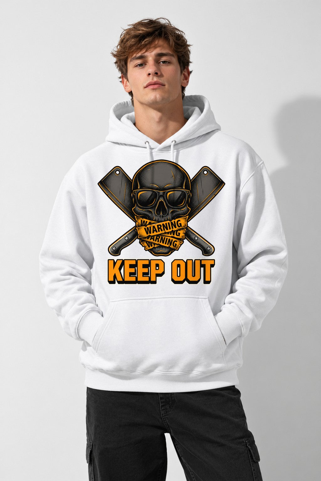 Warning Keep Out Skull - White