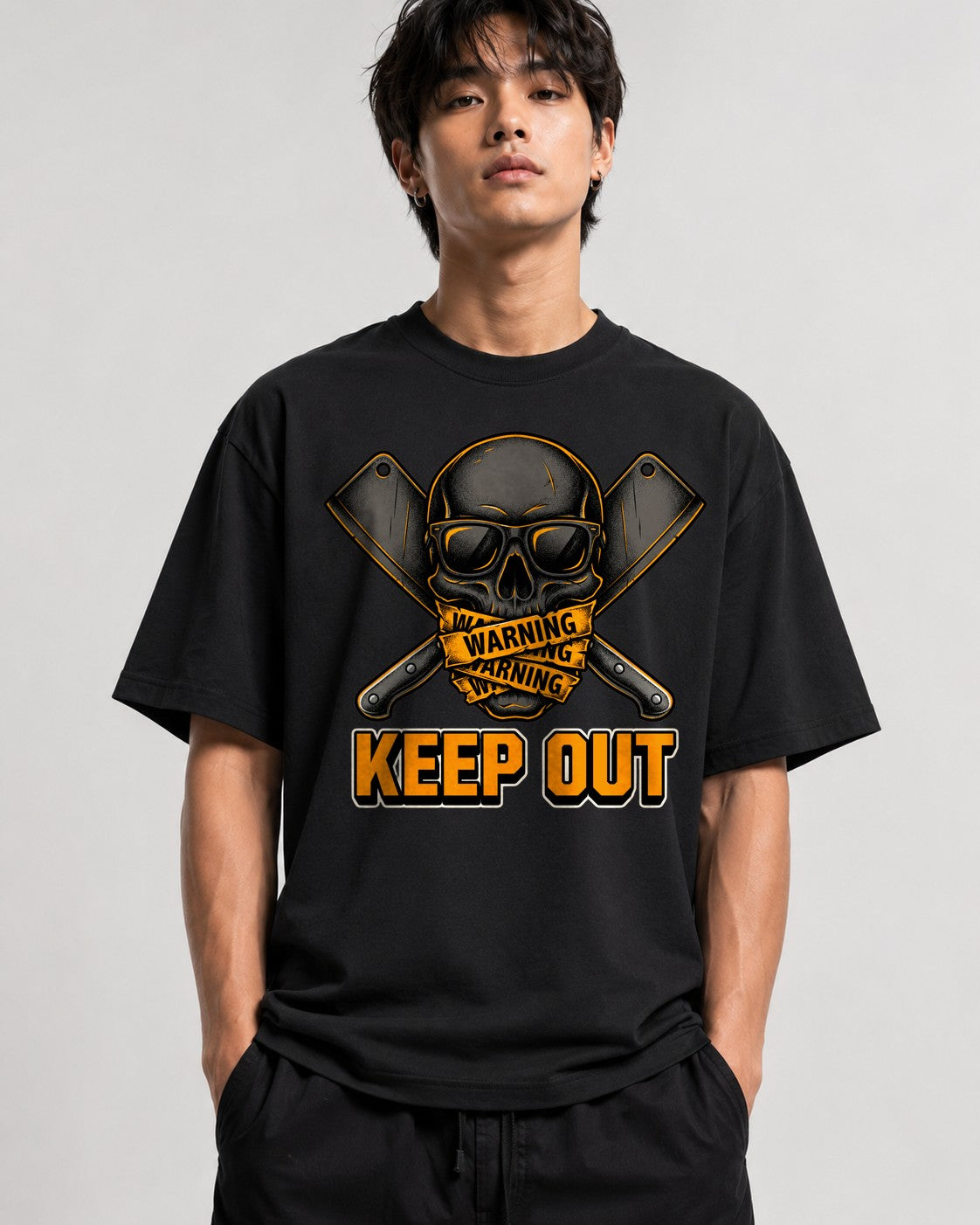 Warning Keep Out Skull - Black