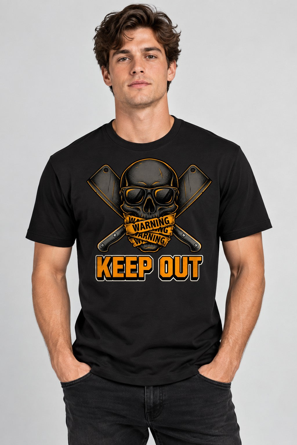 Warning Keep Out Skull - Black