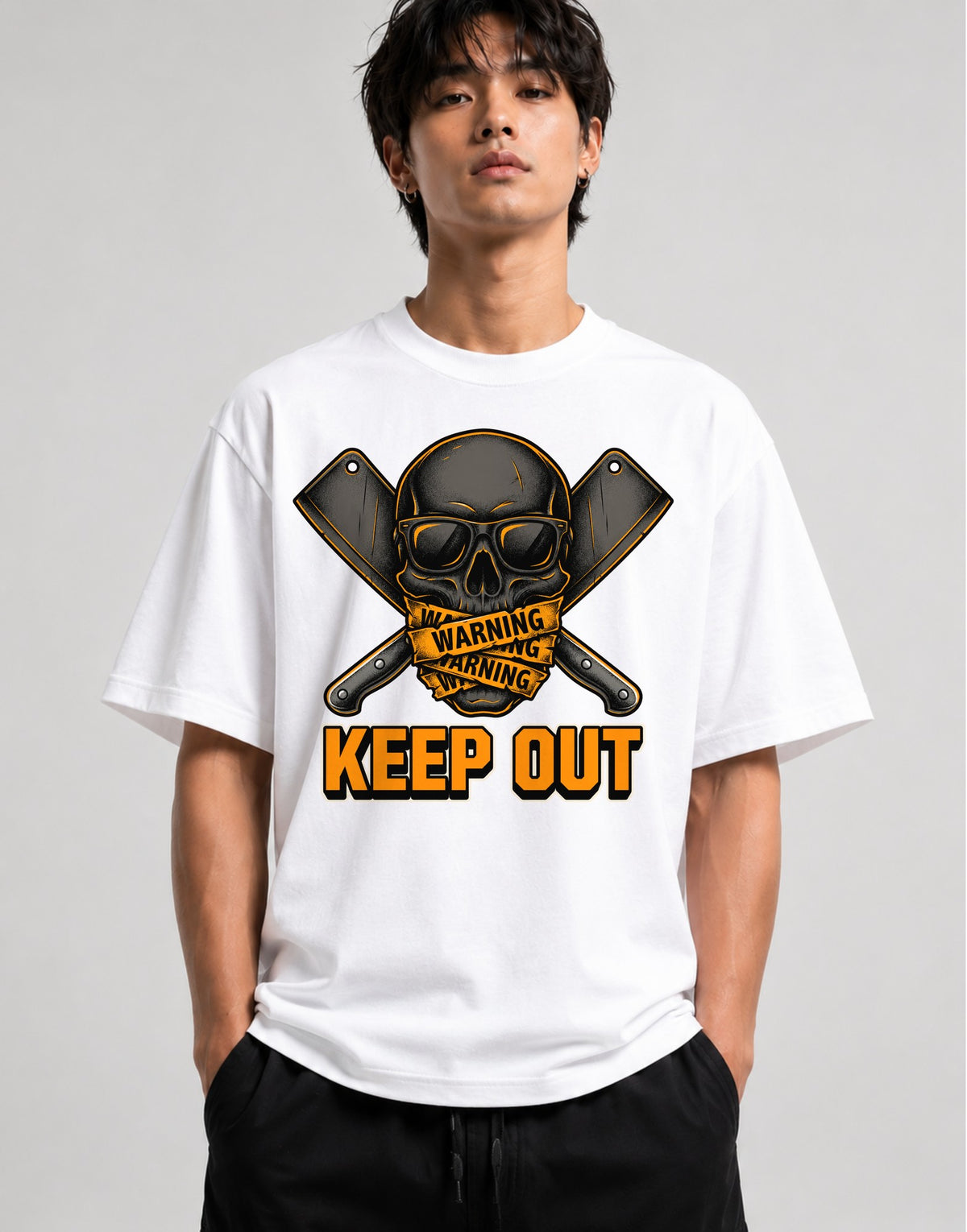 Warning Keep Out Skull - White