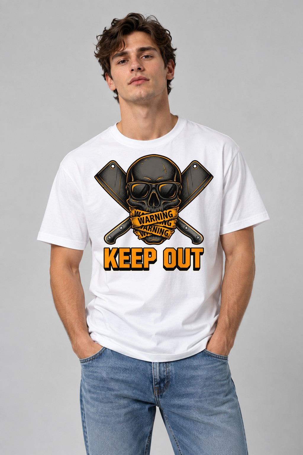 Warning Keep Out Skull - White