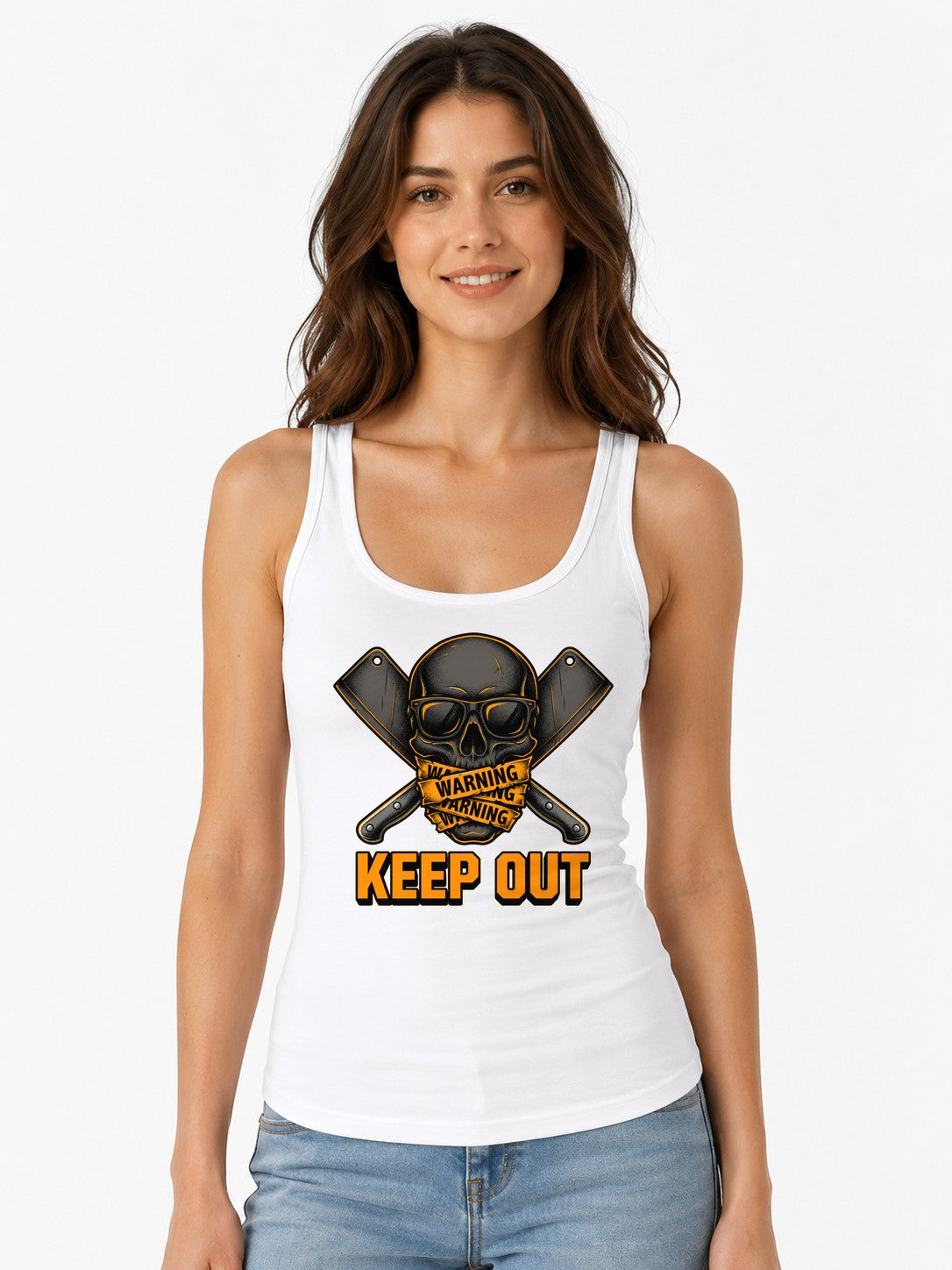 Warning Keep Out Skull - White