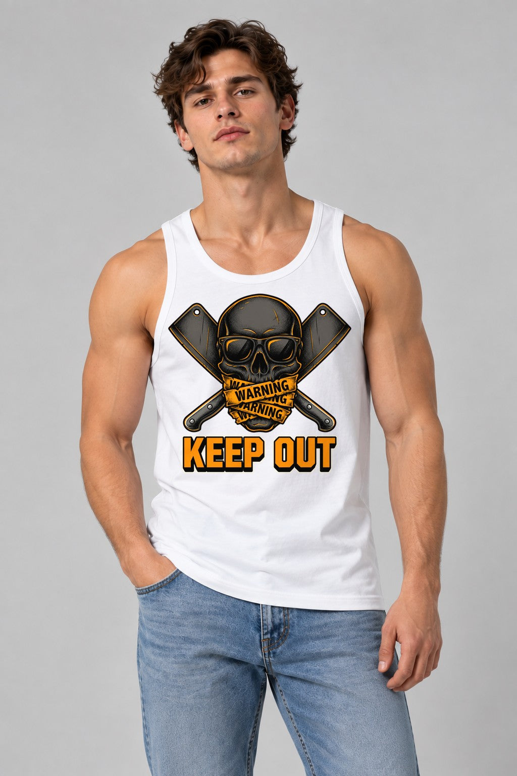 Warning Keep Out Skull - White