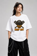 Warning Keep Out Skull - White