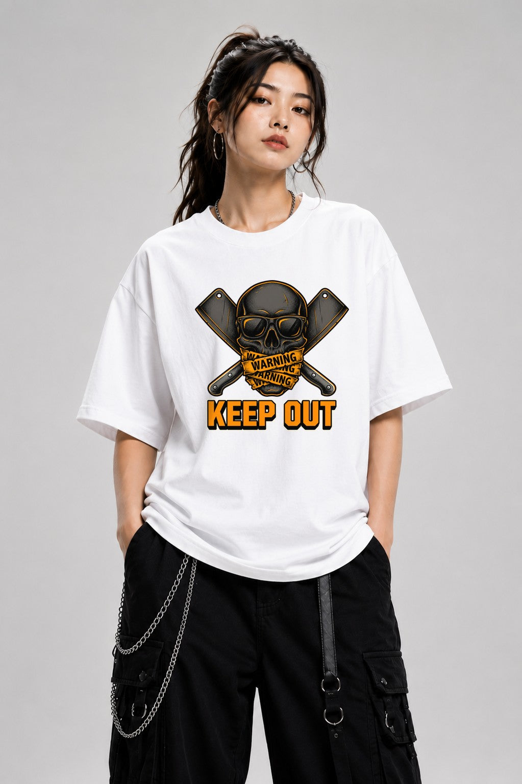 Warning Keep Out Skull - White