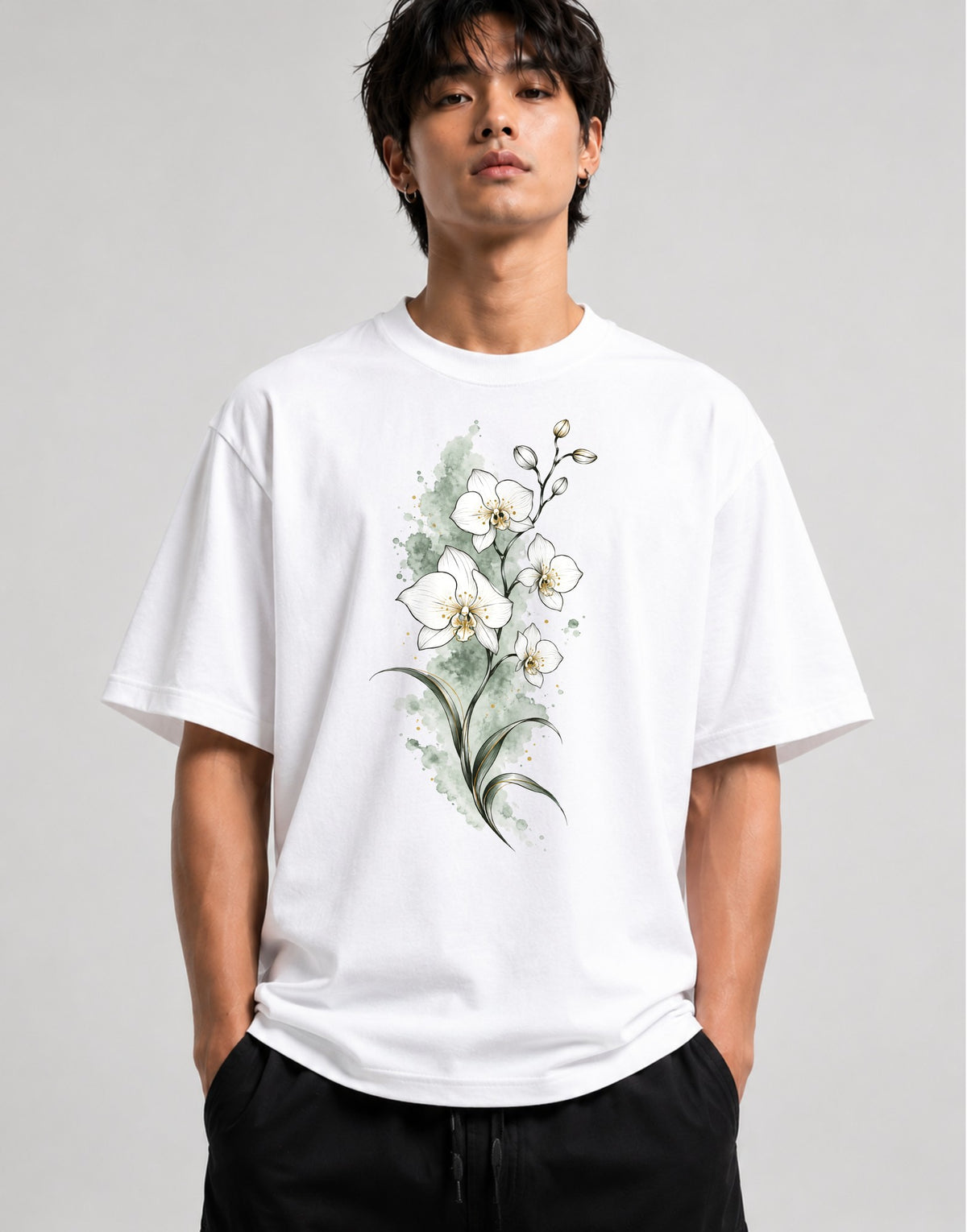 Watercolor Orchid Bloom - White