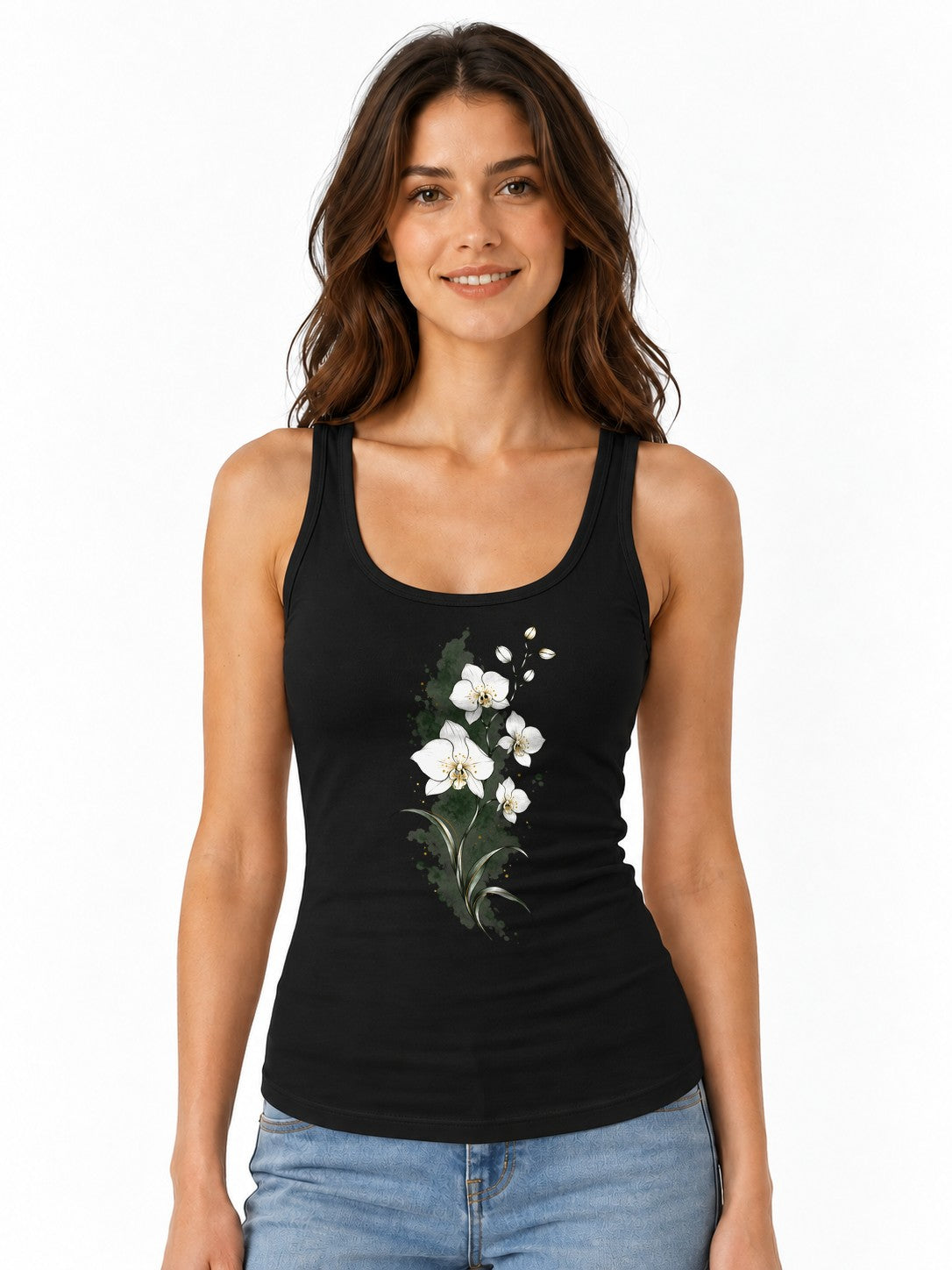 Watercolor Orchid Bloom - Black
