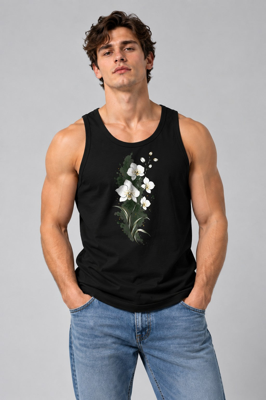Watercolor Orchid Bloom - Black