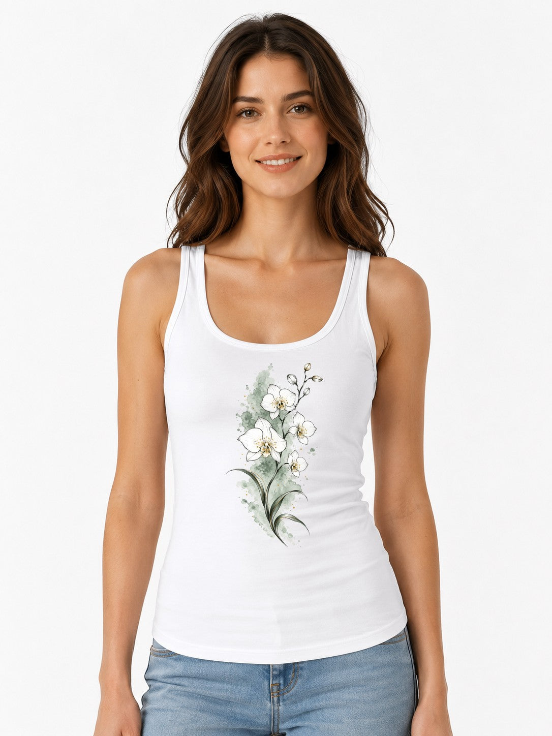 Watercolor Orchid Bloom - White