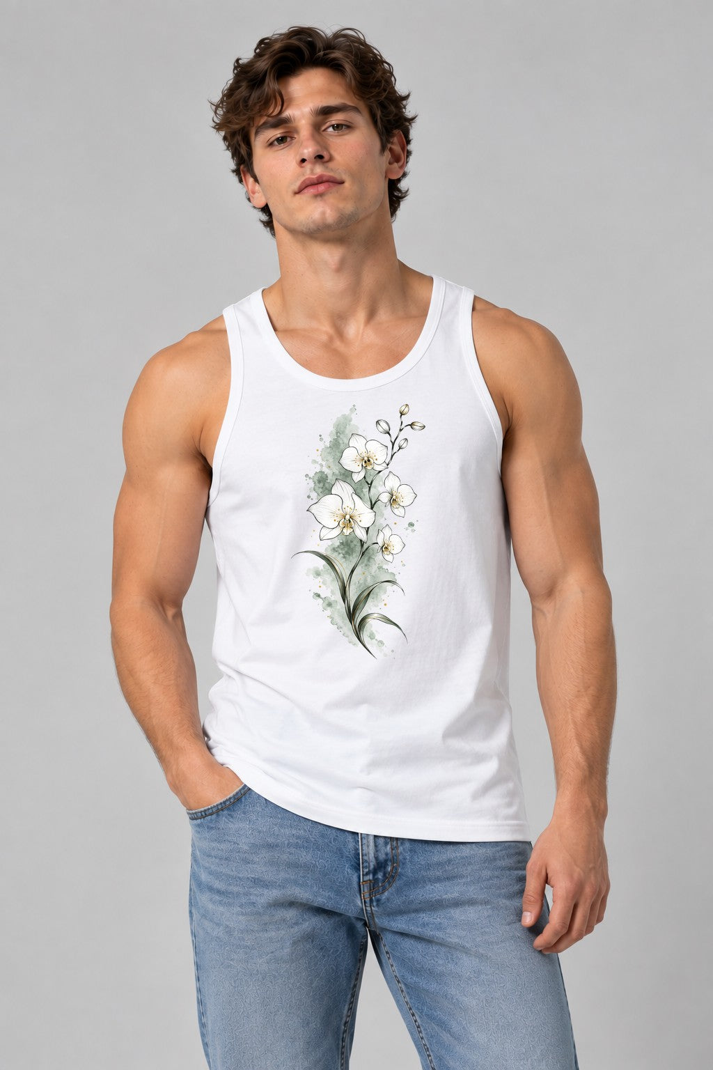 Watercolor Orchid Bloom - White