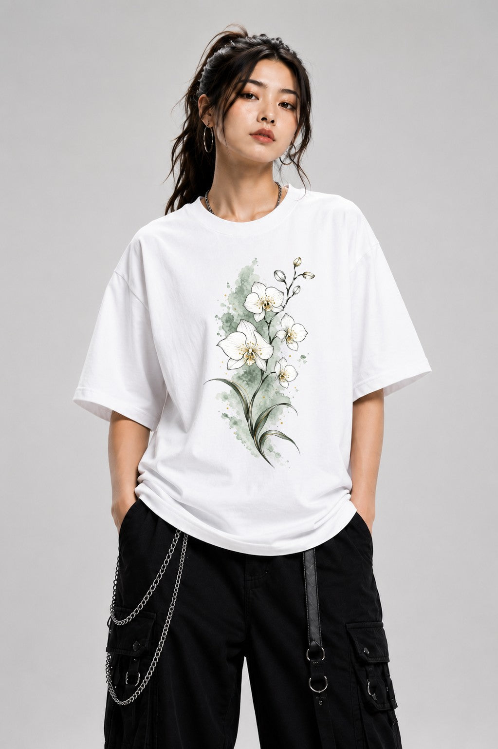Watercolor Orchid Bloom - White