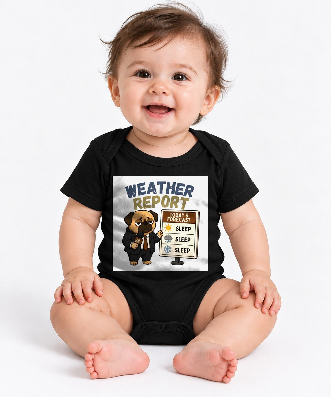 Weather Report Forecast Sleep Lazy Pug Funny Dog Meme Streetwear - Black