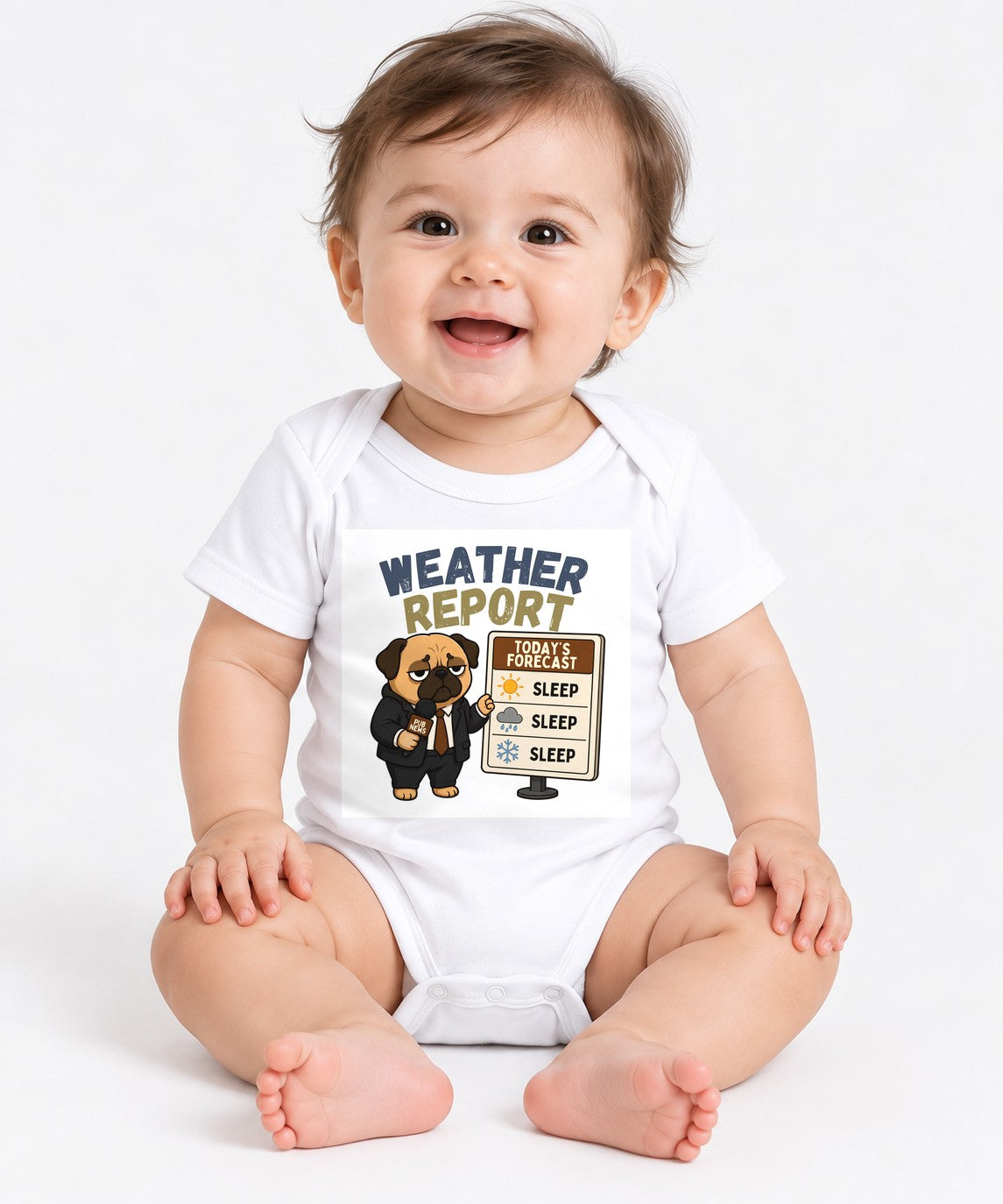 Weather Report Forecast Sleep Lazy Pug Funny Dog Meme Streetwear - White