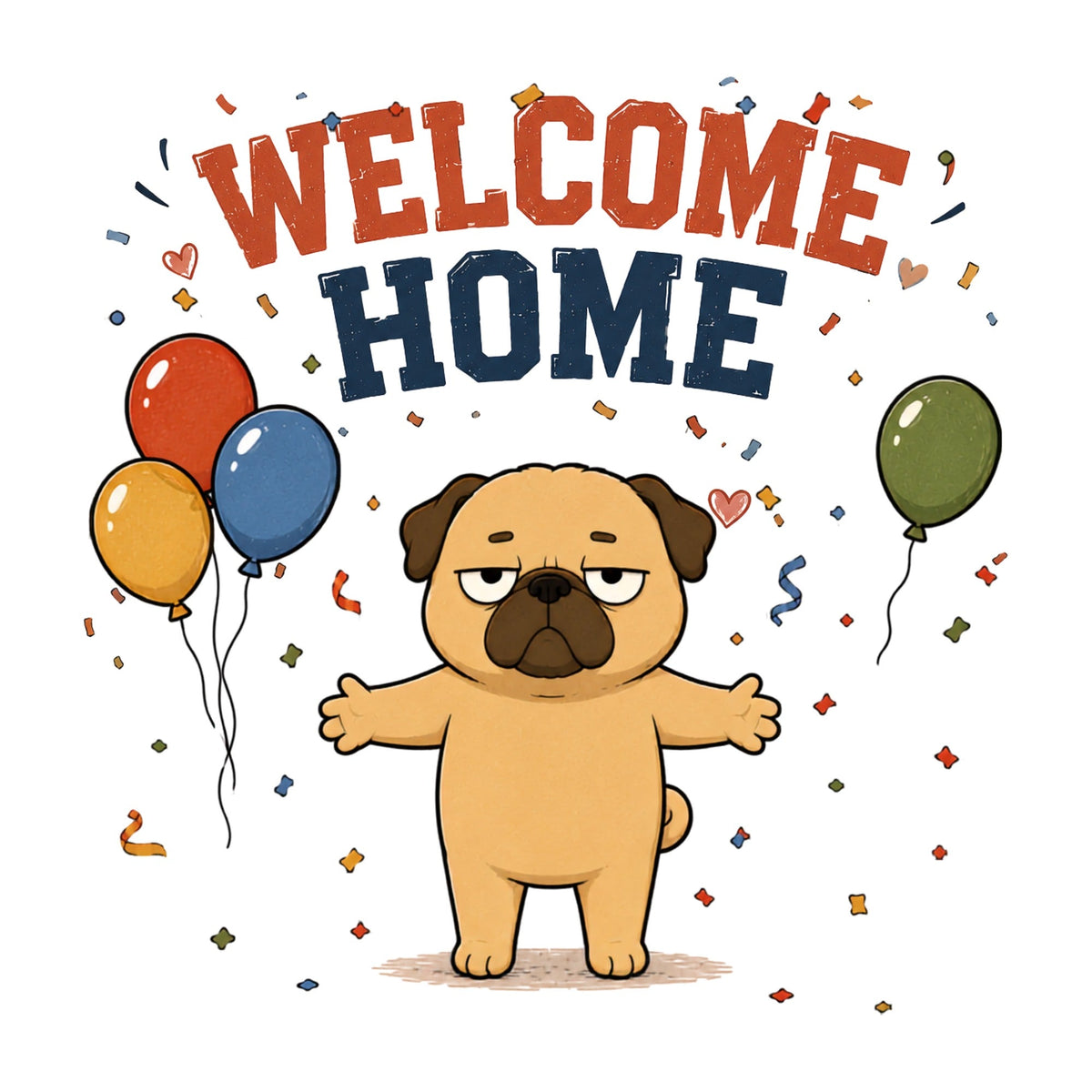 Welcome Home Grumpy Pug Hug Balloons Funny Dog Humor