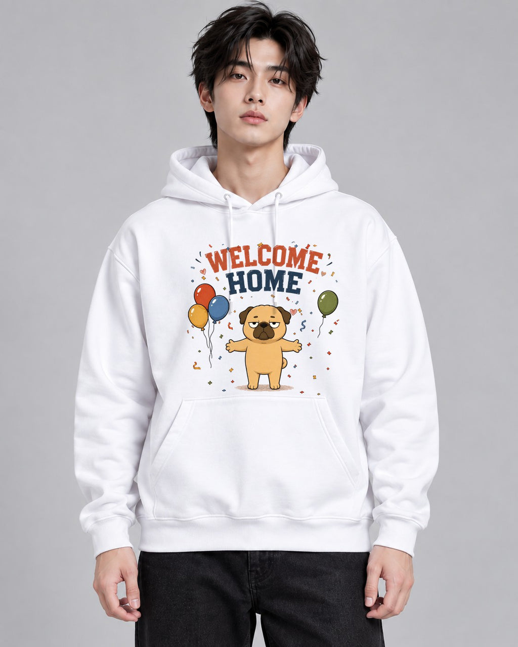 Welcome Home Grumpy Pug Hug Balloons - White