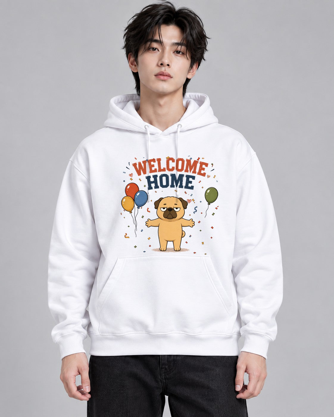 Welcome Home Grumpy Pug Hug Balloons - White