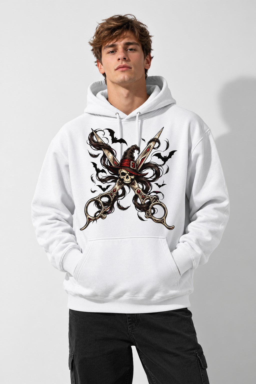 Witch Scissors Skull - White