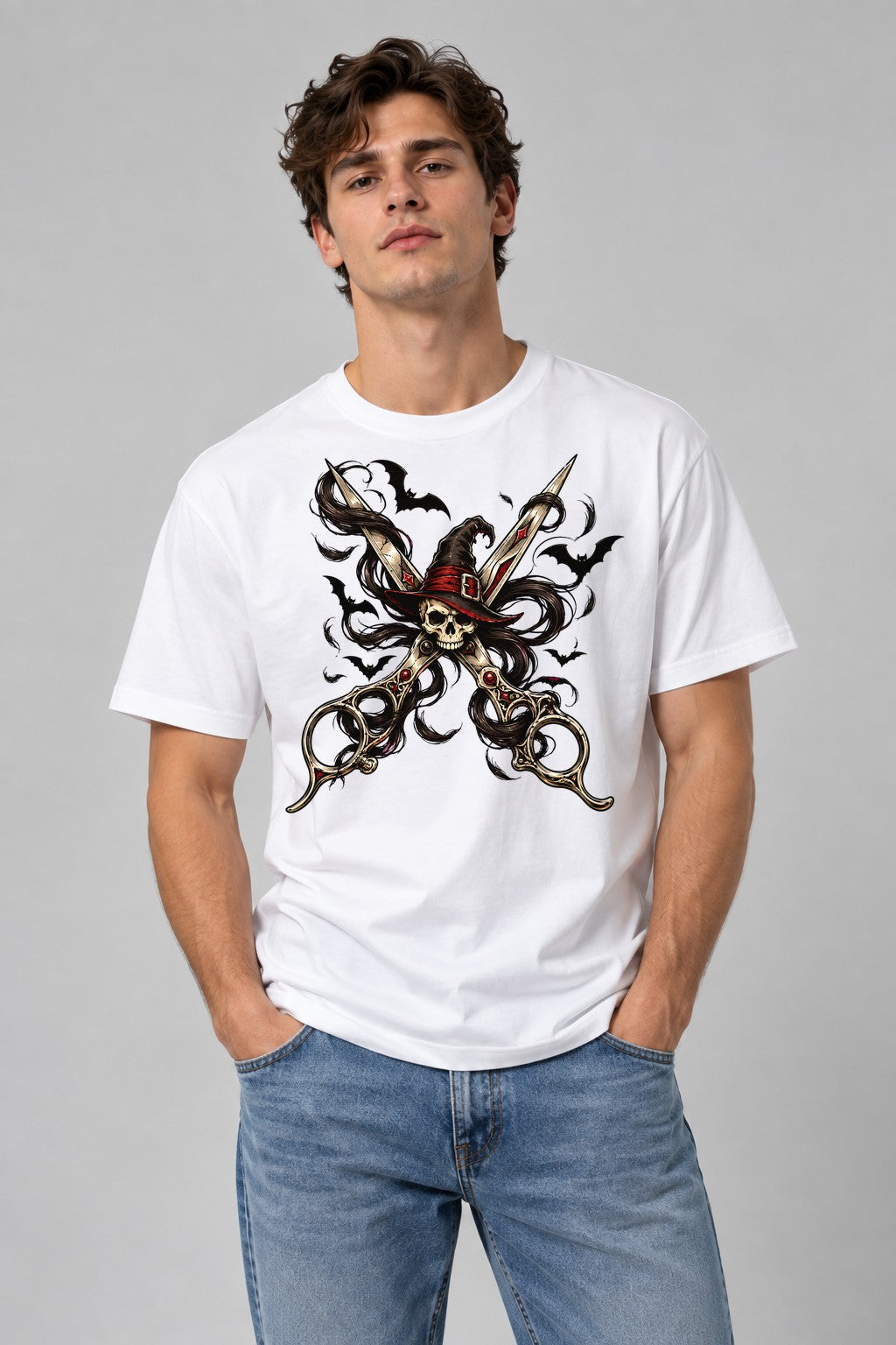Witch Scissors Skull - White